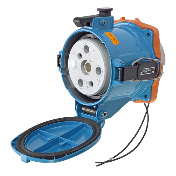 37-24073-972-4X - DS200 RECEPTACLE METAL BLUE SIZE 6 TYPE 4X 3P+G 200A 250 VAC 60 Hz +2 AUX TYPE 4X WATERTIGHTNESS